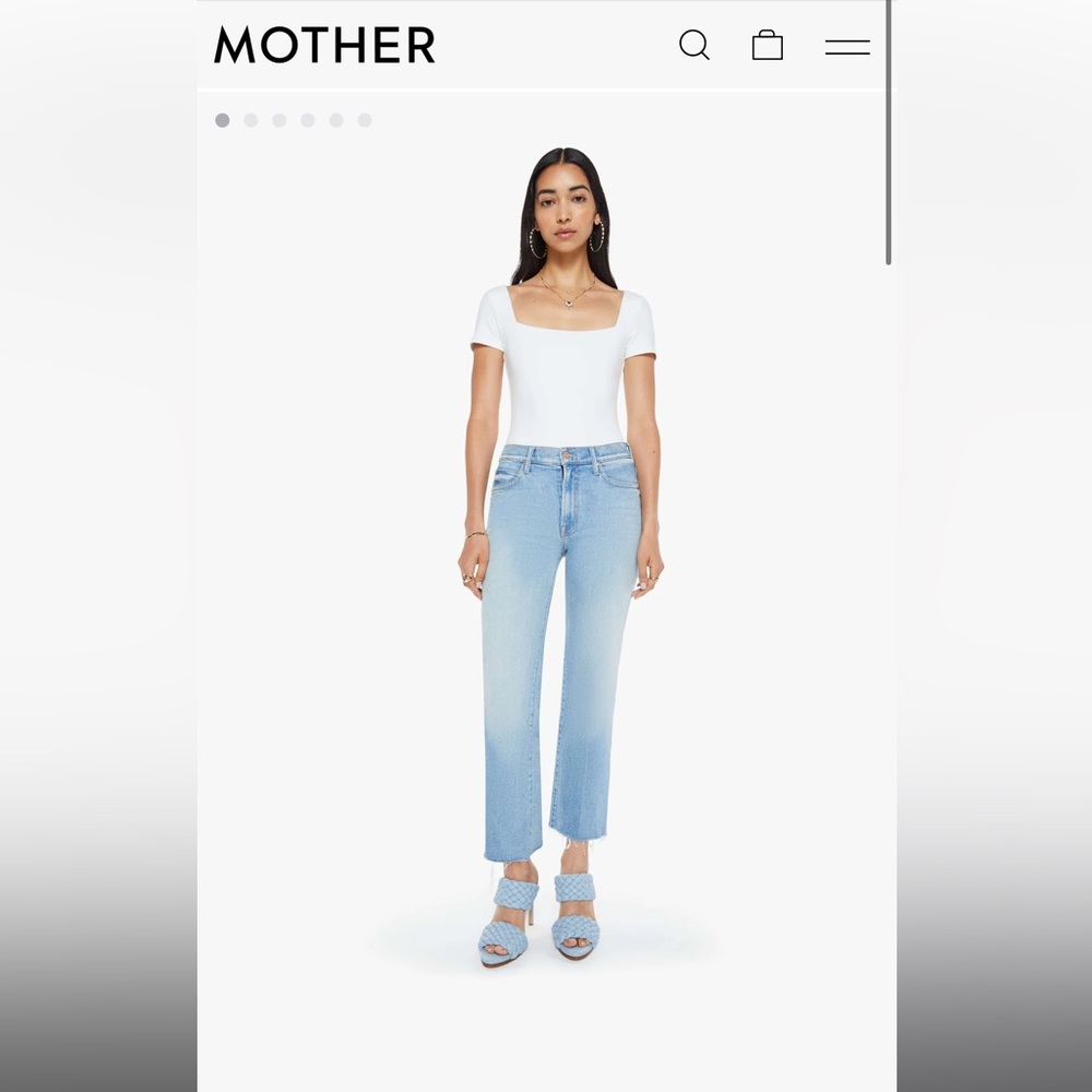 Mother The Kick It Ankle Fray Denim Jeans in light wash